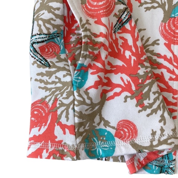 Denim & Co. Beach Coral Print Zip Front Short Sleeve Hoodie - Picture 6 of 10